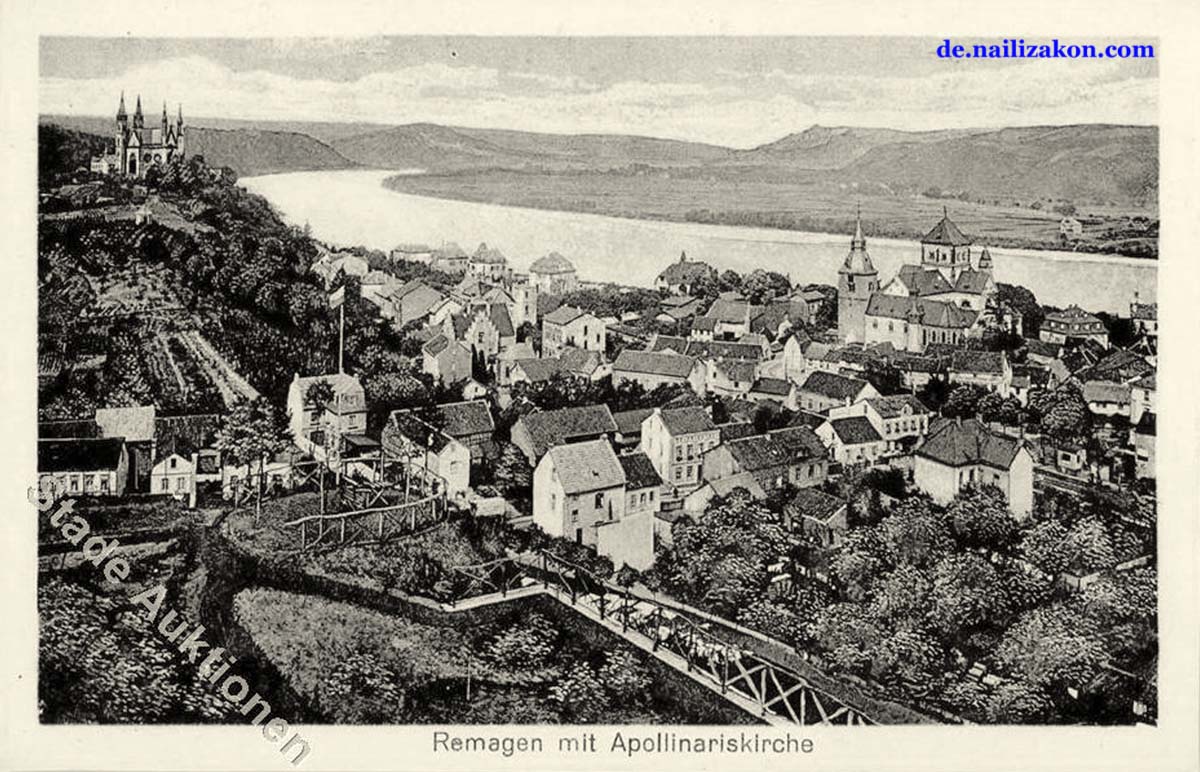 Remagen. Panorama der Stadt und Apollinariskirche