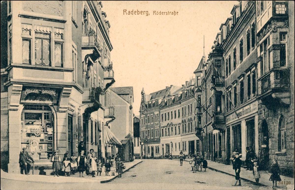 Radeberg. Röderstraße, Geschäfte, Gasthaus, 1912