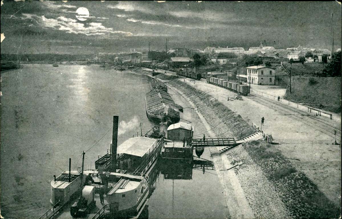 Riesa. Landungsplatz mit Dampfschiffe, 1913
