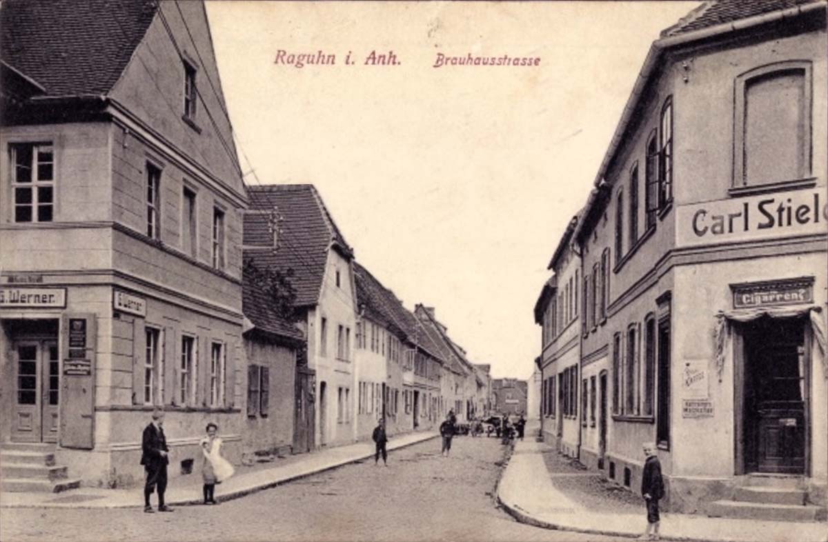 Raguhn-Jeßnitz. Brauhausstraße, Tabakwarenhandlung, 1909