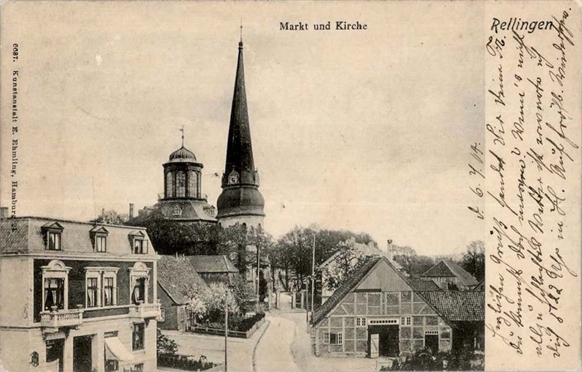 Rellingen. Marktplatz, Kirche, 1904