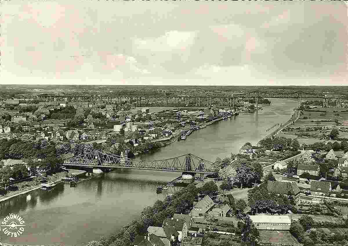 Rendsburg. Kanal mit Drehbrücke und Hochbrücke