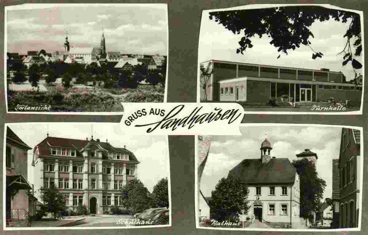 Sandhausen. Turnhalle, Schulhaus und Rathaus