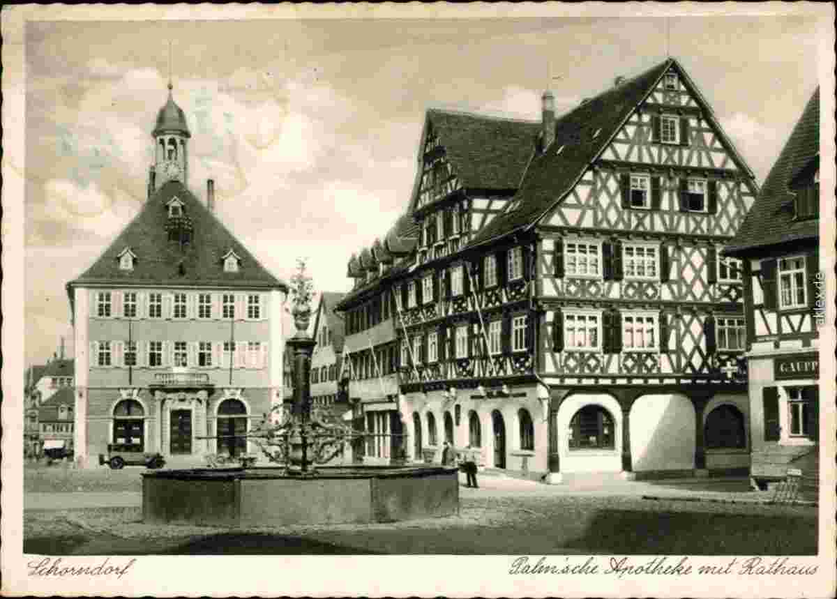 Schorndorf. Rathaus und Palm'sche Apotheke, 1940