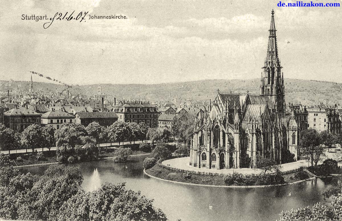 Stuttgart. Johanniskirche mit Feuersee, 1907