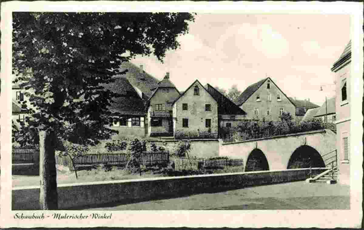 Schwabach. Brücke und Wohnhäusern