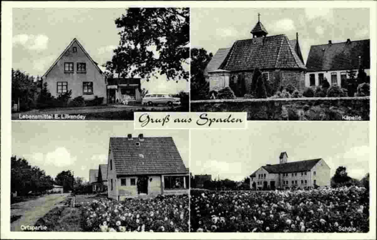 Schiffdorf. Spaden - Geschäft, Inhaber E. Lilkendey, Kapelle, Schule