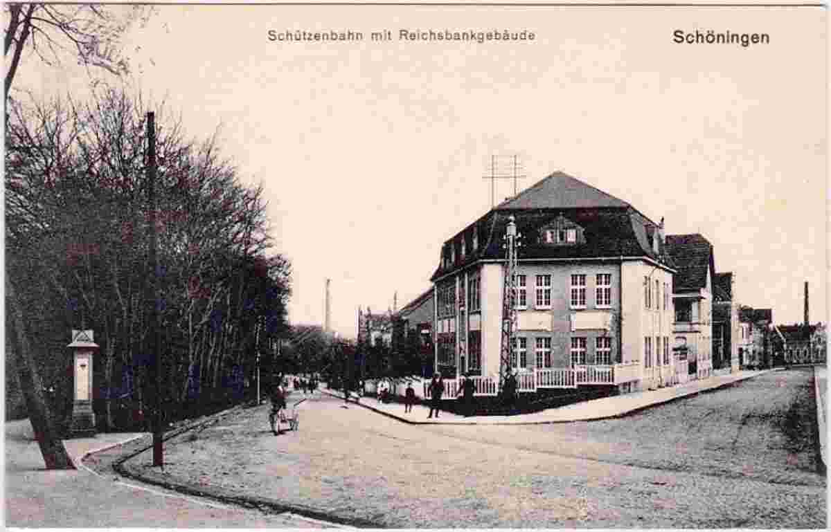 Schöningen. Schützenbahn mit Reichsbankgebäude, 1916