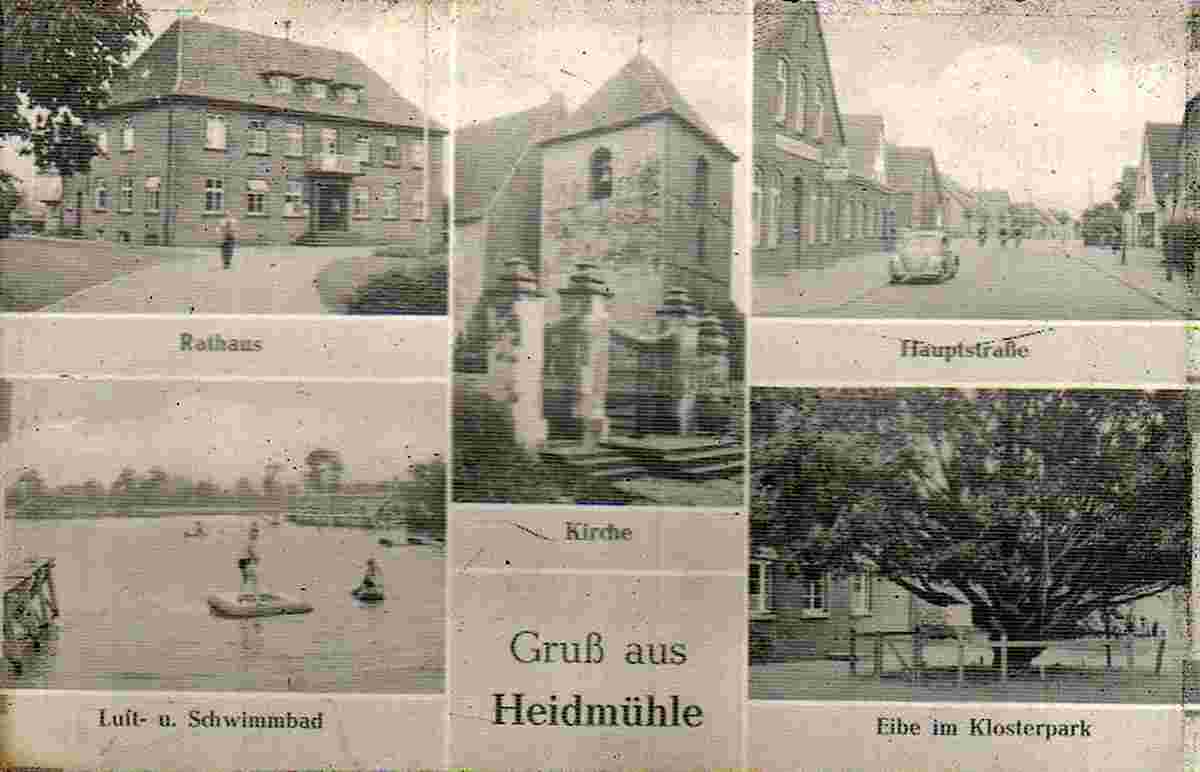 Schortens. Heidmühle - Hauptstraße, Rathaus, Kirche, Klosterpark, um 1950s