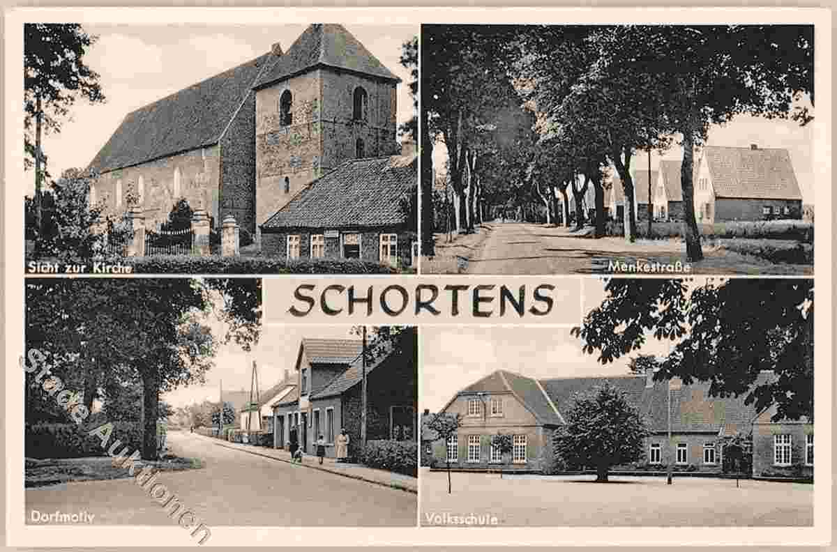 Schortens - Kirche, Menkestrasse, Dorfmotiv, Volksschule
