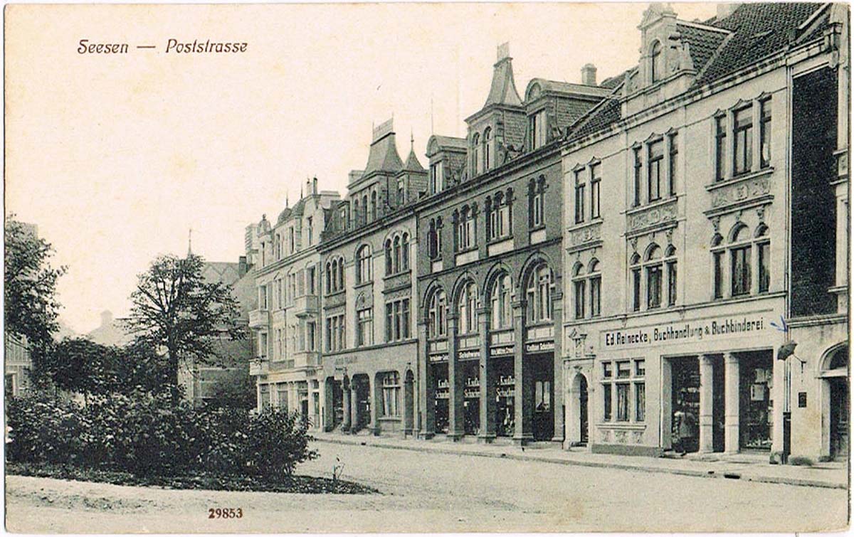 Seesen. Poststraße, Buchhandlung und Buchbinderei von Ed Reinecke, um 1910