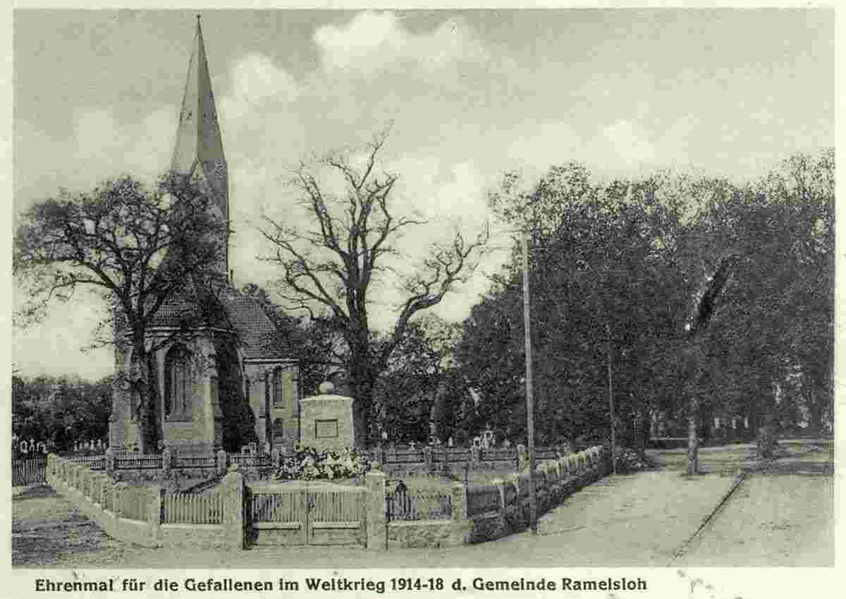 Seevetal. Ramelsloh - Kirche und Ehrenmal für die Gefallenen im Weltkrieg 1914-18