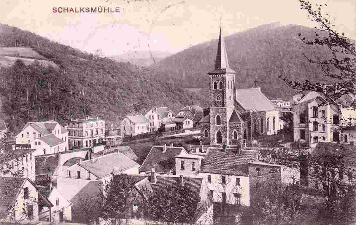 Blick auf Schalksmühle und Kirche, 1909