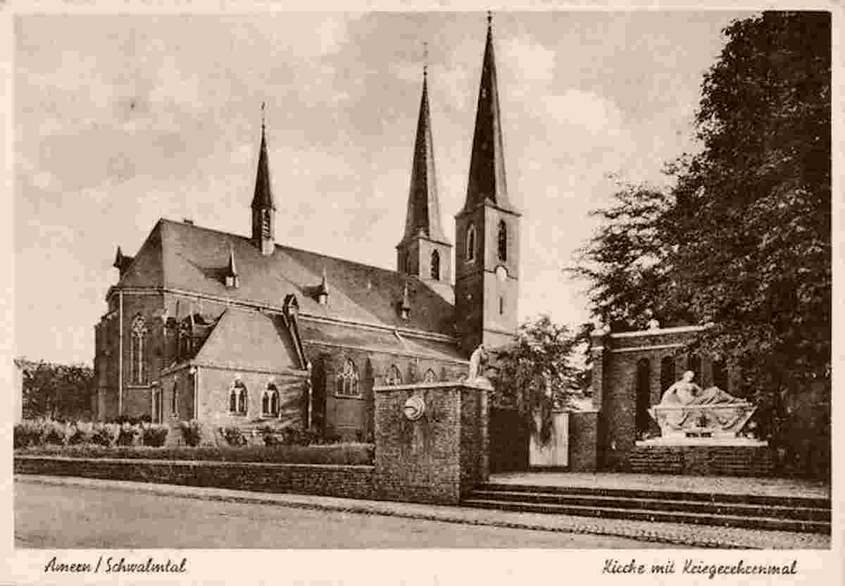 Schwalmtal. Amern - Kirche mit Kriegerdenkmal