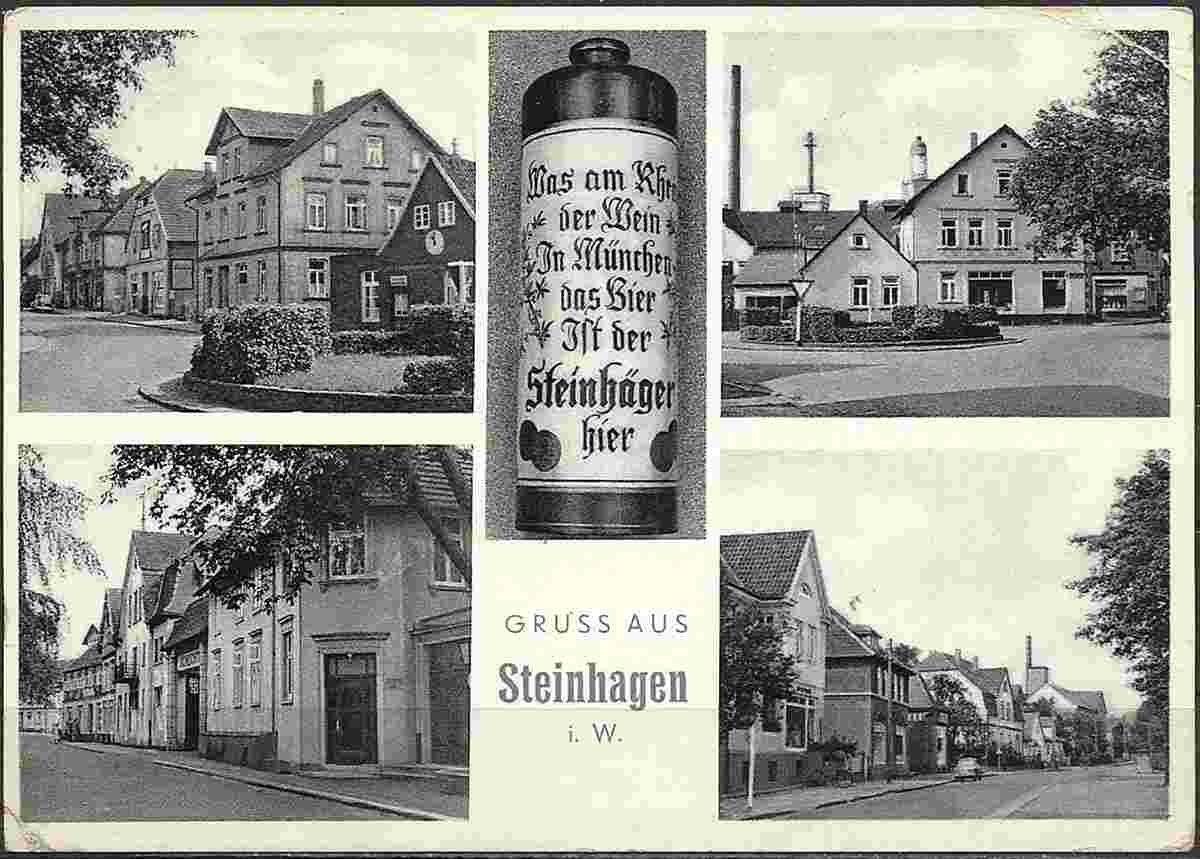 Steinhagen. Panorama von stadtstraßen, 1961