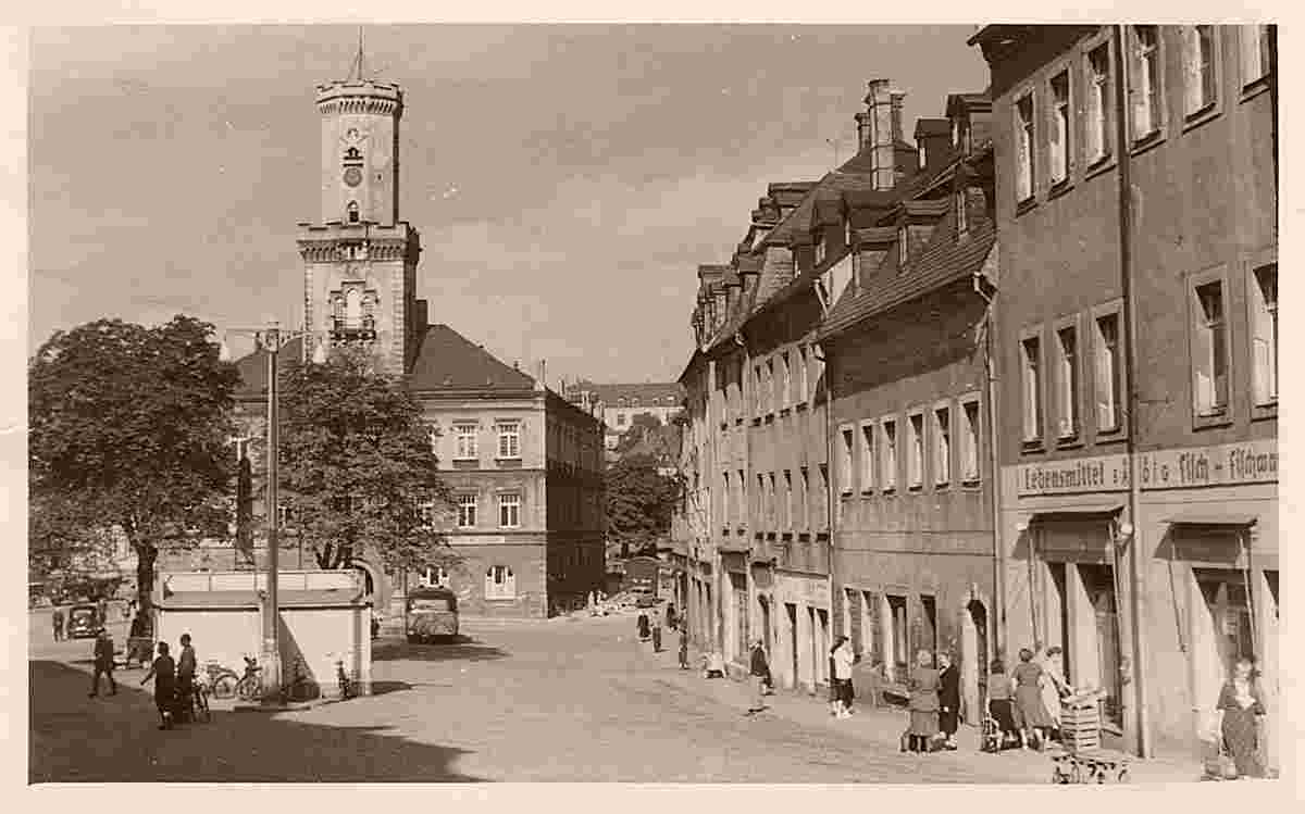 Schneeberg. Rathaus, Marktplatz, HO Ladengeschäft, 1950er