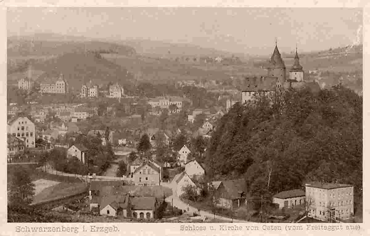Schwarzenberg (Erzgeb). Schloß und Kirche von Osten, 1925