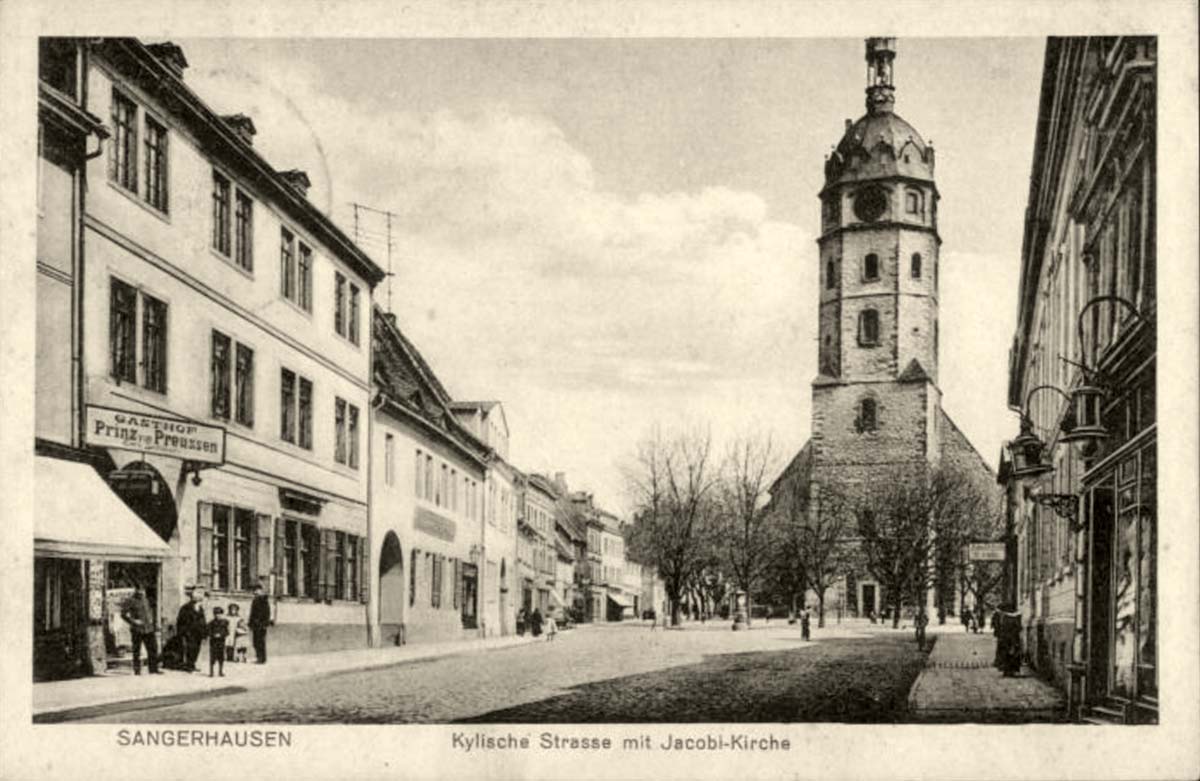 Sangerhausen. Kylische Straße mit Jakobikirche, 1915