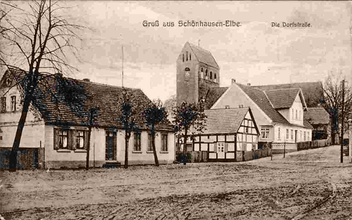 Schönhausen. Dorfstraße und Kirche