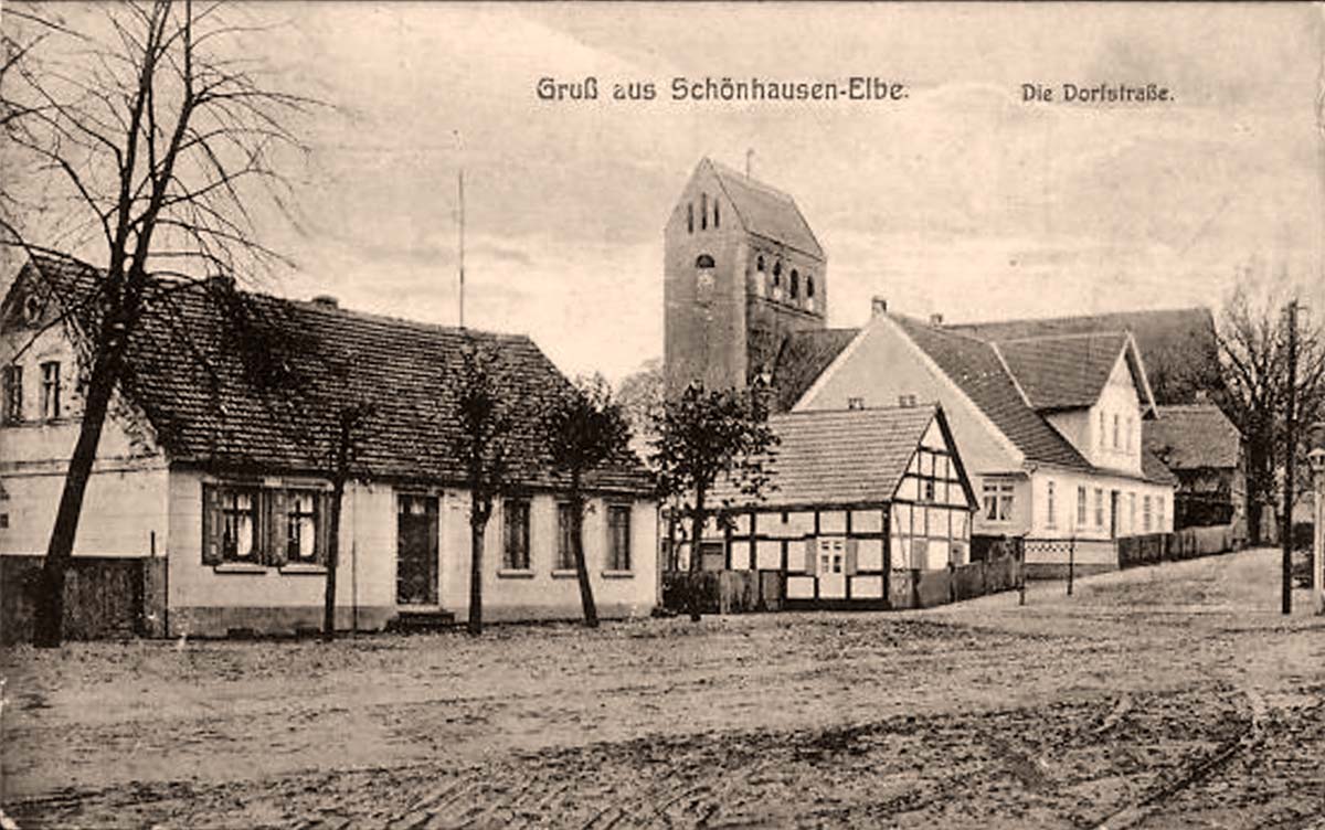 Schönhausen (Elbe). Dorfstraße und Kirche