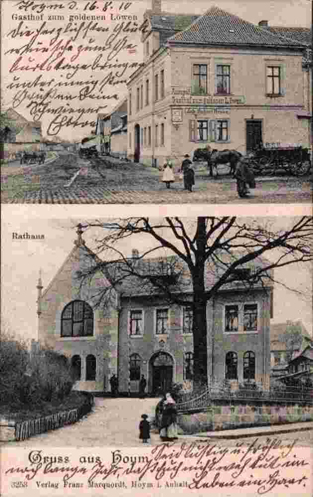 Seeland. Hoym - Gasthof zum goldenen Löwen, Rathaus, 1910
