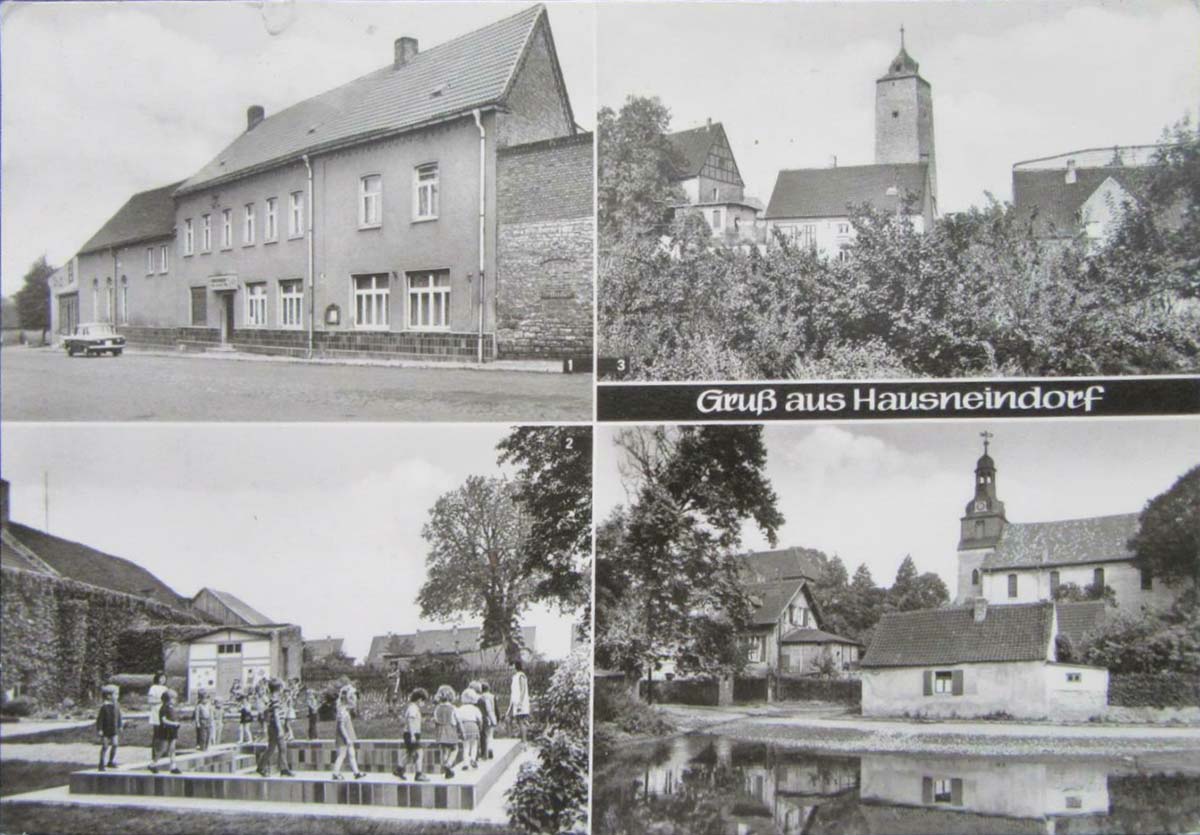 Selke-Aue. Hausneindorf - Kindergarten, Amtsturm, Kulturhaus, um 1975