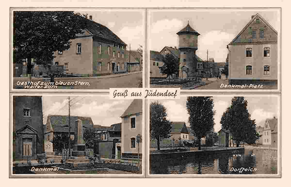 Steigra. Jüdendorf - Gasthaus Zum blauen Stern (Walter Zorn), Platz, Denkmal, Dorfteich