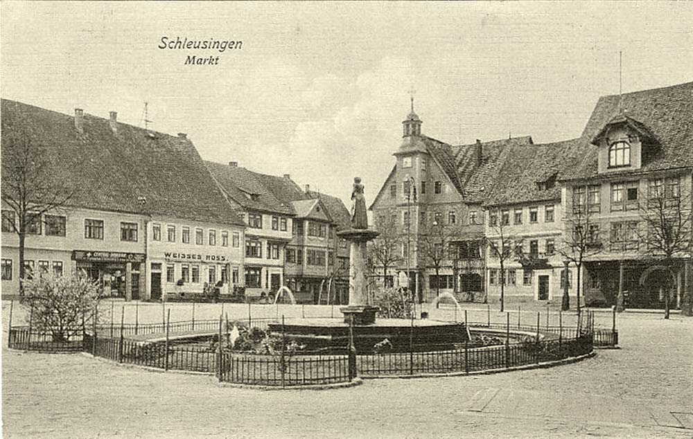Schleusingen. Markt, Central-Drogerie, 'Weisses Ross', 1913