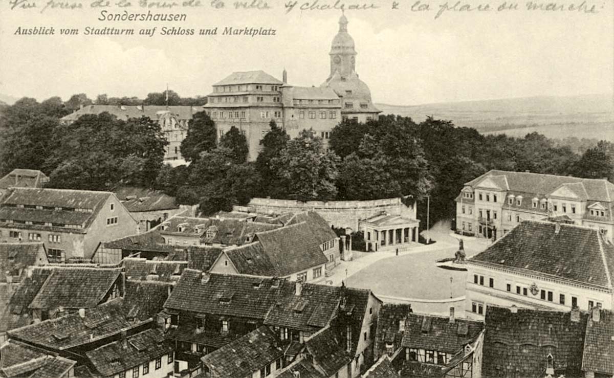 Sondershausen. Ausblick vom Stadtturm auf Schloss und Marktplatz, 1910