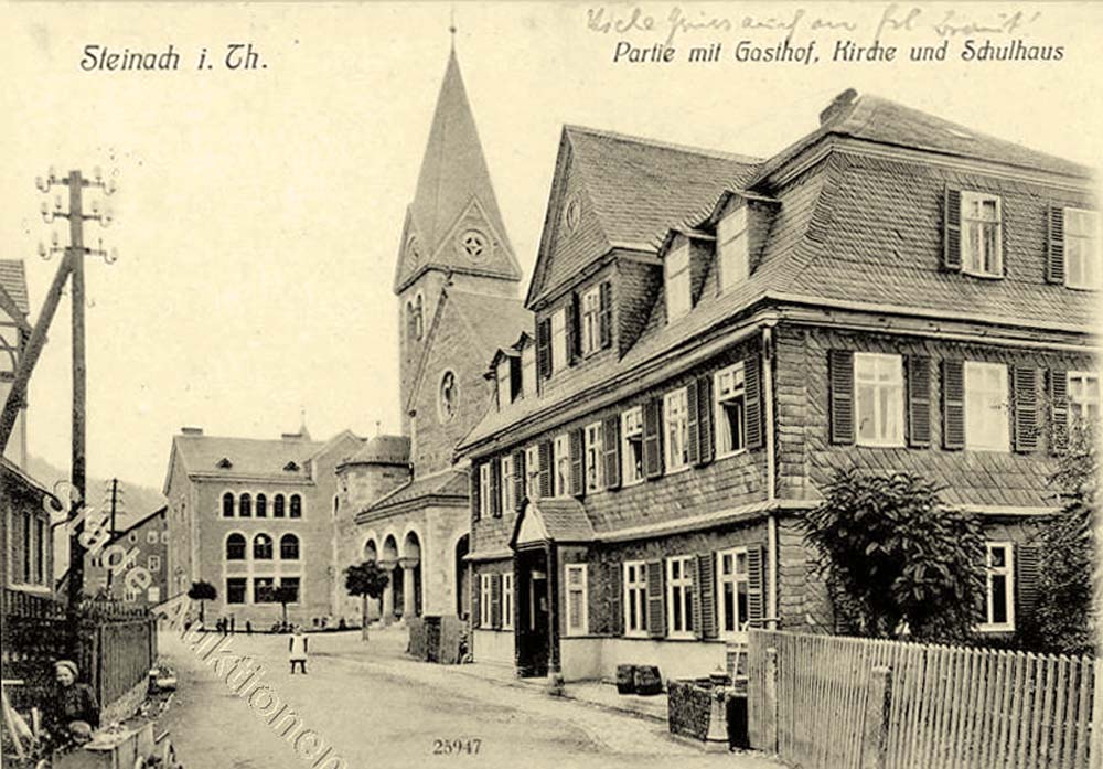 Steinach. Gasthaus, Kirche und Schule