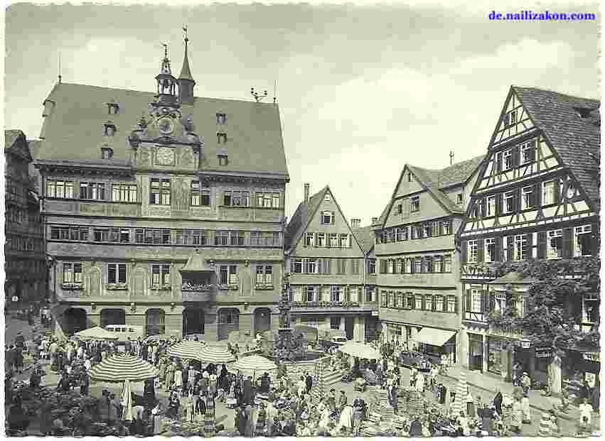 Tübingen. Rathaus und Markt