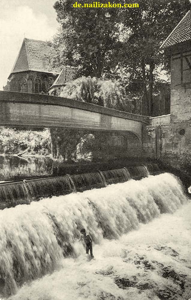 Telgte. Wasserfall an der alten Mühle, um 1960