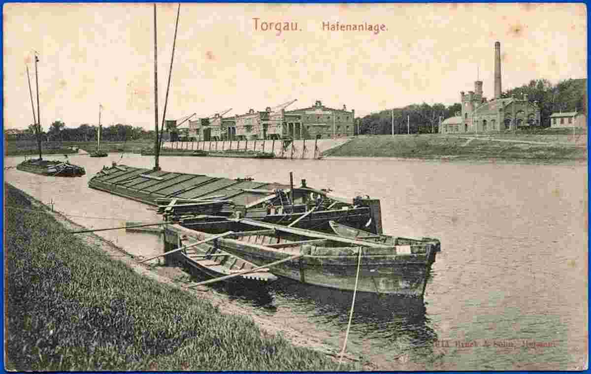 Torgau. Hafen mit Lastkähnen, 1909