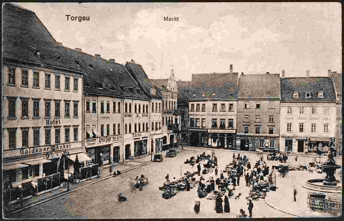 Torgau. Marktplatz und Hotel 'Goldener Anker', 1915