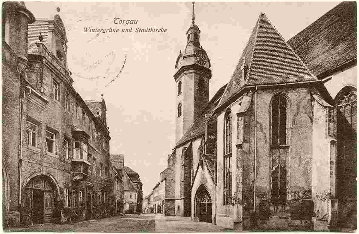 Torgau. Wintergrüne und Stadtkirche, 1945