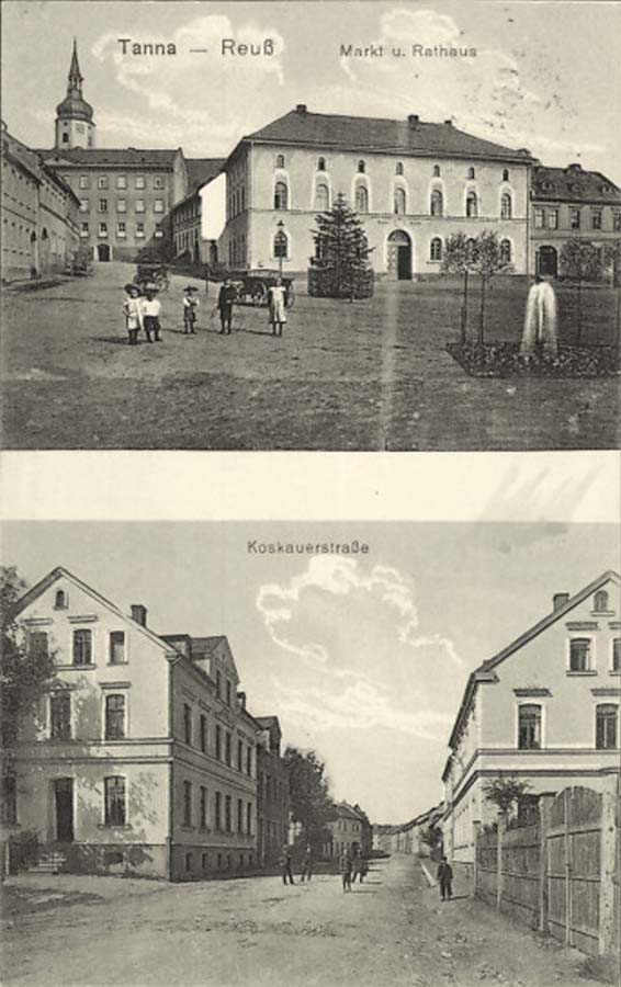 Tanna. Markt und Rathaus, Kroskauerstraße, 1917