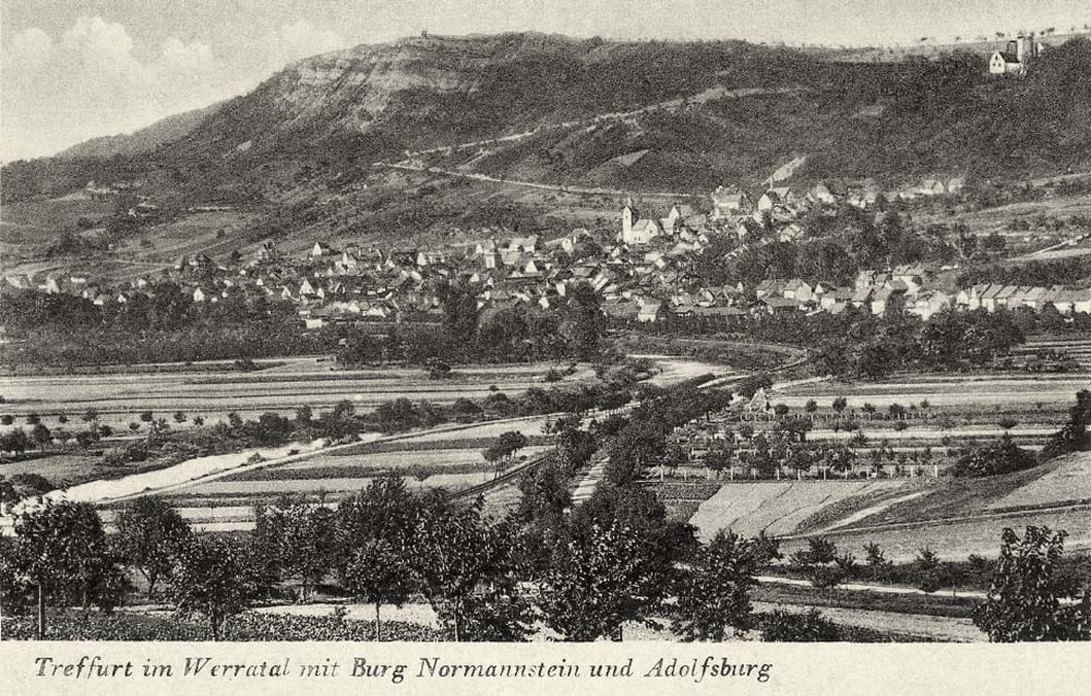 Treffurt. Panorama der Stadt mit Burg Normannstein und Adolfsburg