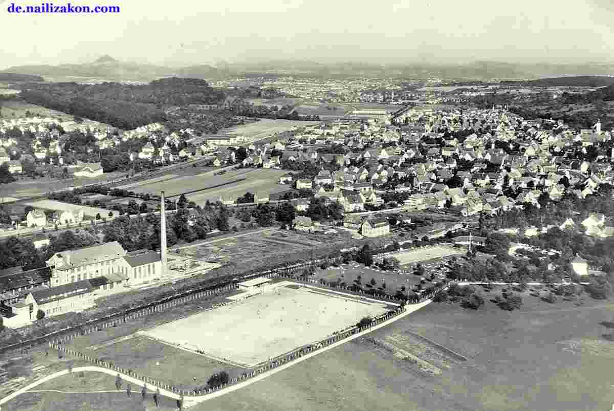Uhingen. Panorama von football field, 1964