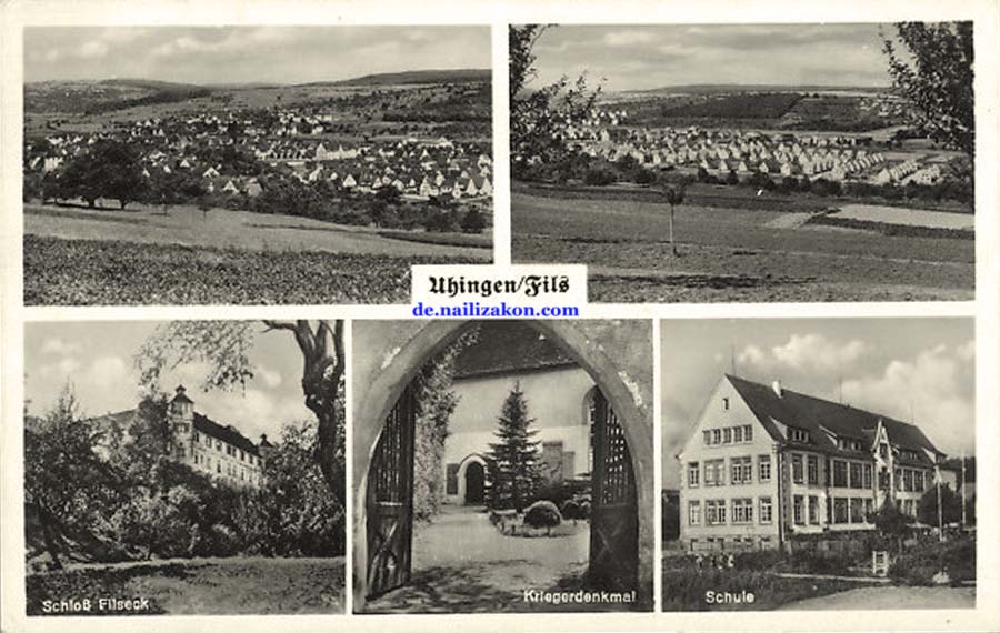 Uhingen. Schule, Schloß Filseck, Kriegerdenkmal, 1941