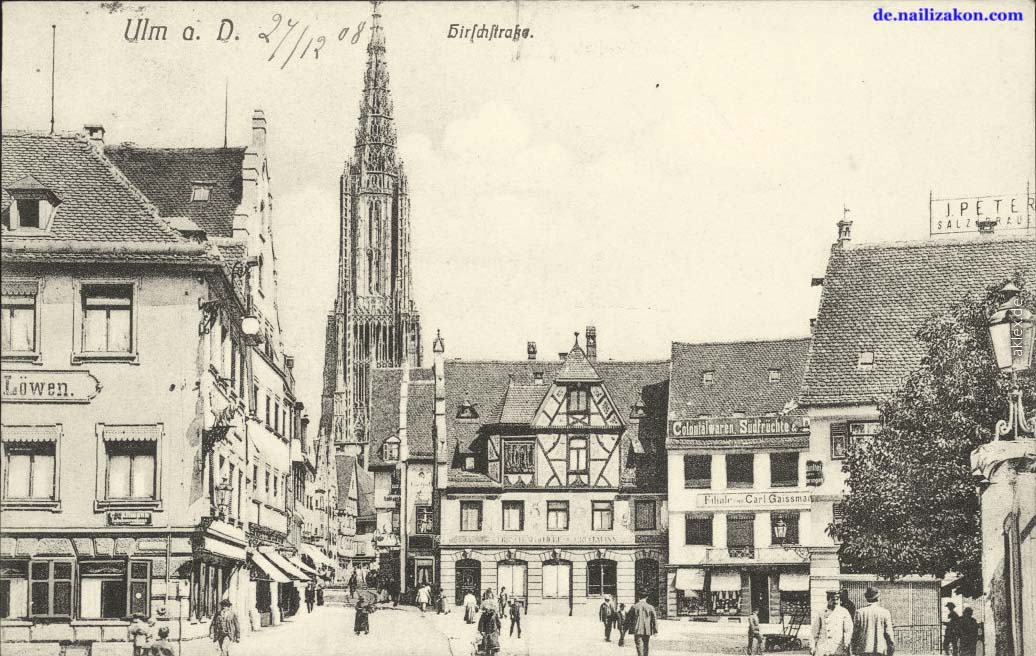 Ulm. Kirchstraße, Gasthaus zum Löwen, 1908