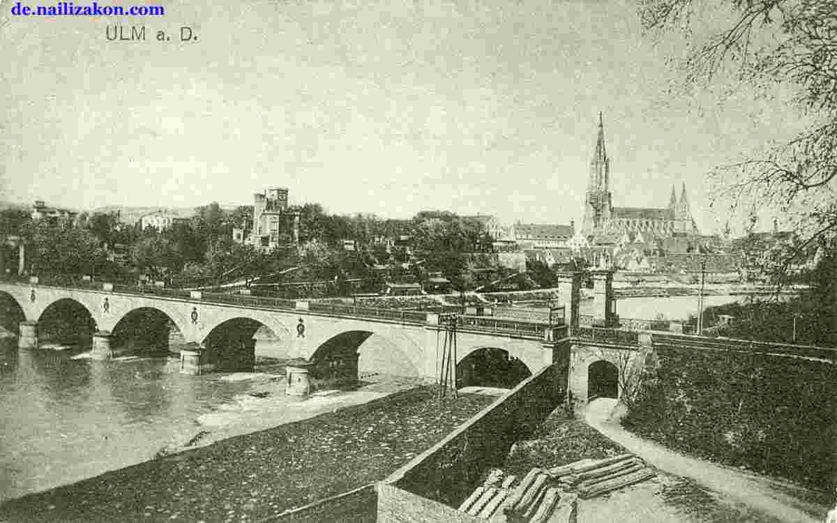 Ulm. Panorama von Brücke, 1918