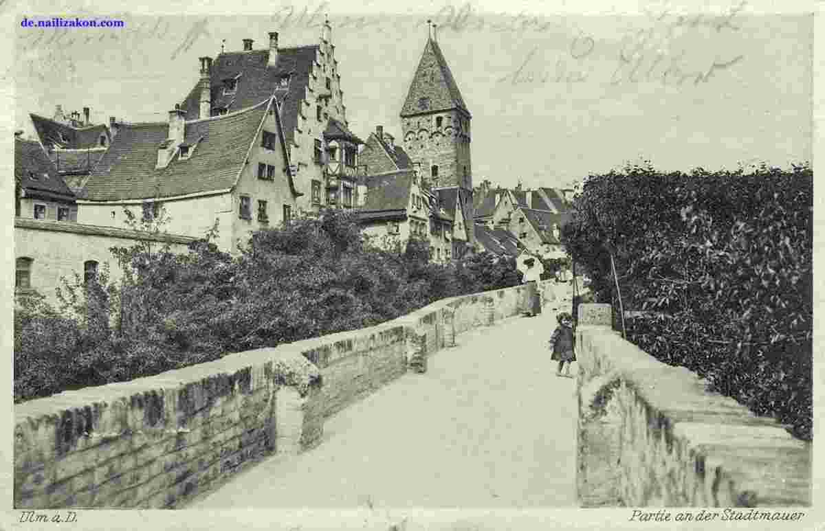 Ulm. Stadtmauer mit Metzgerturm, 1909