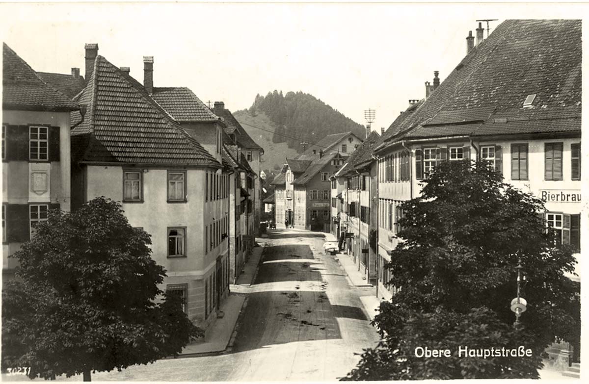 Vöhringen (Rottweil). Obere Hauptstraße und Bierbrauerei, 1928