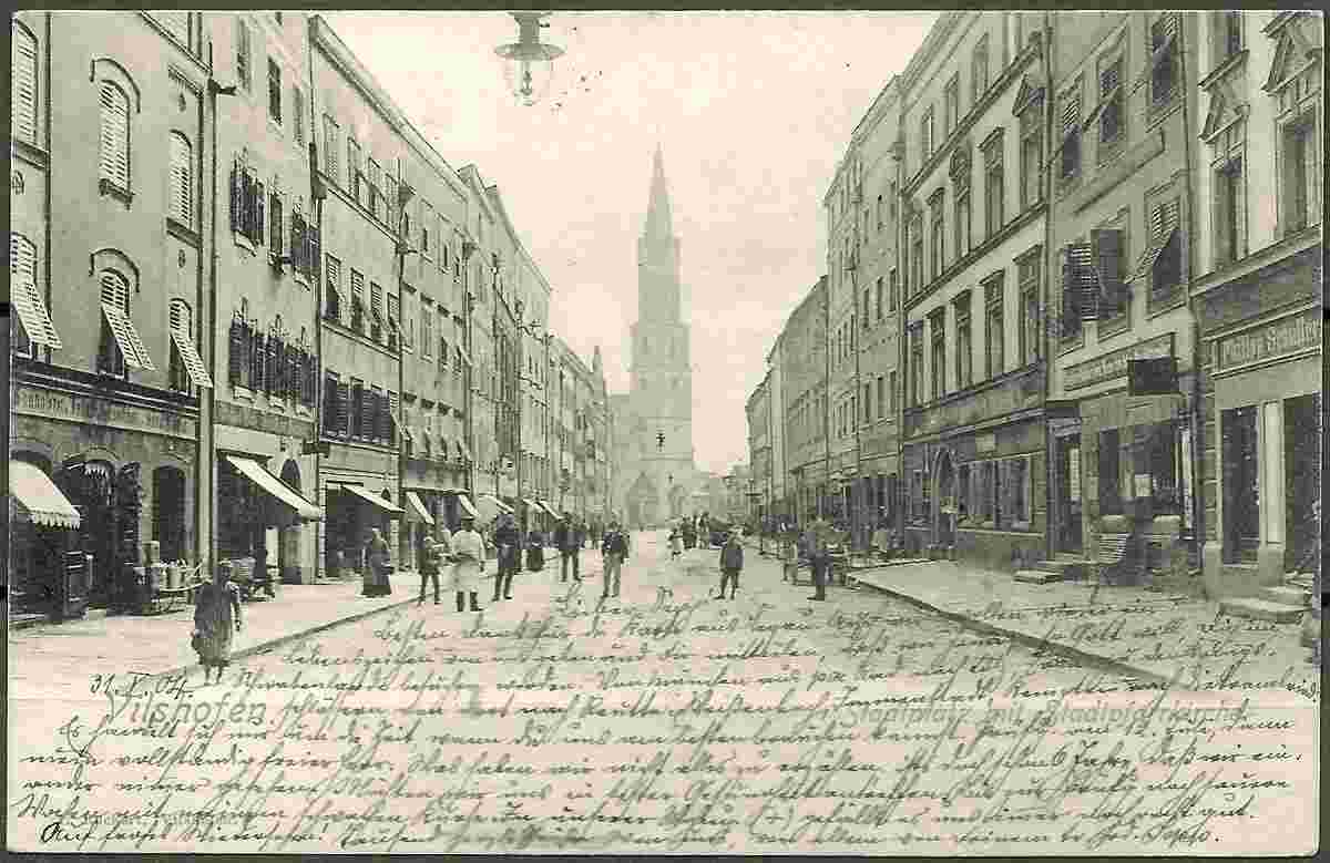 Vilshofen an der Donau. Stadtplatz mit Stadtpfarrkirche, 1904