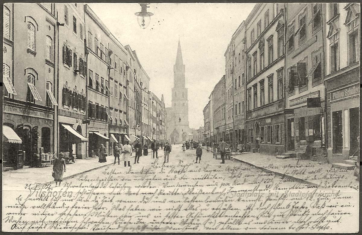Vilshofen an der Donau. Stadtplatz mit Stadtpfarrkirche, 1904