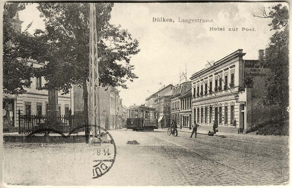 Viersen. Dülken - Lange Straße, Hotel zur Post, Strassenbahn, 1920