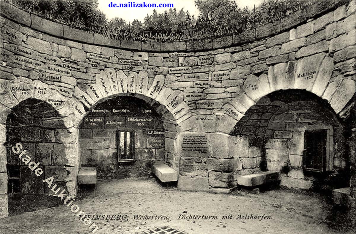 Weinsberg. Dicker Turm mit Äolsharfen der Burg Weibertreu, 1918