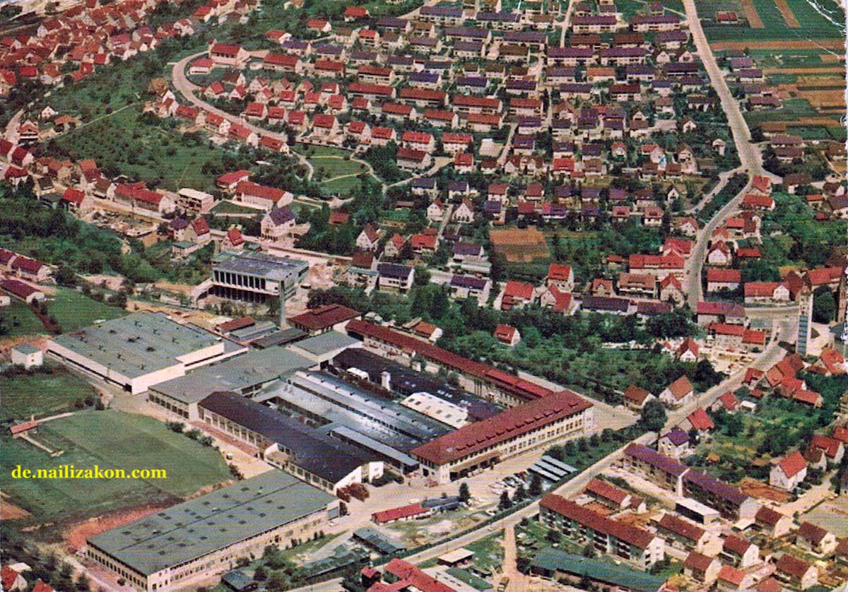 Wernau (Neckar). Panorama der Stadt und der Firma Junkers & Co Gmbh, 1964