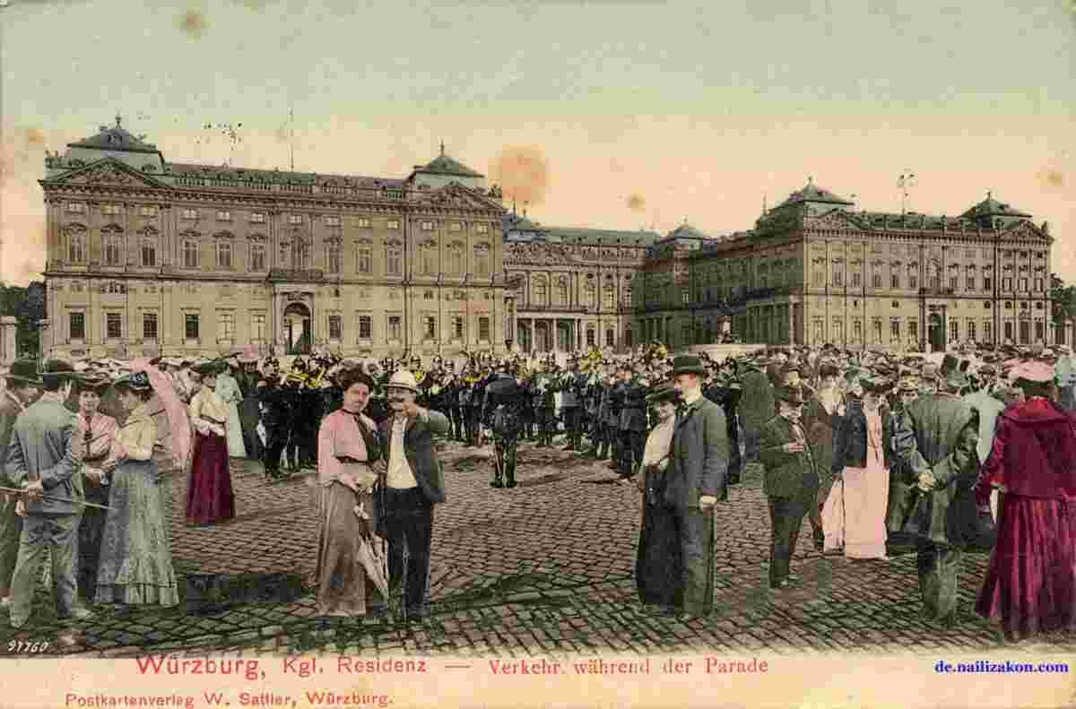 Würzburg. Königliche Residenz, Verkehr während der Parade, 1905
