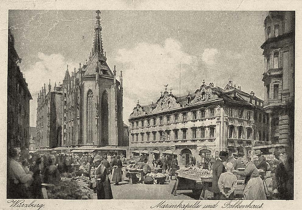 Würzburg. Krämermarkt, Marienkapelle und Falkenhaus, 1929